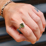 (T) Solid 925 Sterling Silver & Natural Raw Moldavite Handmade Irregular Ring