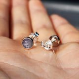 Natural Tanzanite & Solid Silver Round Stud Earrings