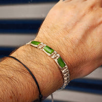 Greenstone Cylinder Macrame Bracelet (TAN)