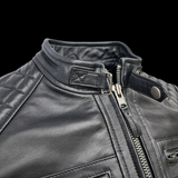 The Raven - Mens REAL Genuine Leather Jacket - Black Quilted Shoulders