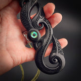 XXL Double Manaia Black Bone Carving Pendant Necklace
