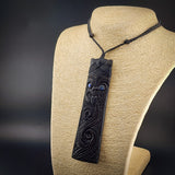 XL Tiki Toki Black Bone Carving Pendant Necklace