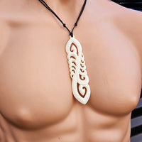 XL Natural Maori Bone Carving Pendant Necklace - Family of Korus