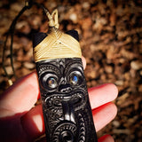 XL Tiki Toki Black Bone Carving Pendant Necklace - NZ Maori Inspired