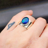 Solid 925 Sterling Silver & Natural Australian Opal Handmade Cuff Ring