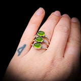 (R) Rustic Handmade Solid 925 Sterling Silver & Natural Peridot 3x Setting Cage Ring