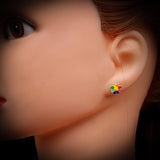 Childrens 925 Sterling Silver Colorful Flower Stud Earrings