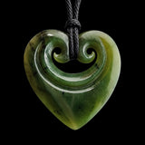 Natural NZ Jade Double Koru Heart Pendant Necklace (N2208)