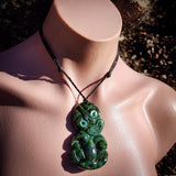 NZ Greenstone Pounamu Tiki Pendant Necklace (N1098)