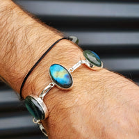 Solid Sterling Silver & Natural Labradorite Handmade Chain Bracelet