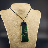 Natural Jade Double Koru Toki Pendant Necklace (N2260)
