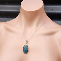 Solid Sterling Silver & Natural Labradorite Handmade Oval Pendant & Chain Necklace