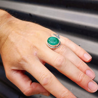 (Q) Solid Sterling Silver & Natural Emerald Handmade Solitaire Ring