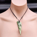 NZ Greenstone Pounamu Tooth Pendant Necklace (N374)