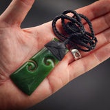Natural Jade Double Koru Toki Pendant Necklace (N2220)