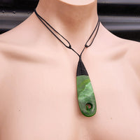 NZ Greenstone Pounamu Drop Koru Pendant Necklace (N353)