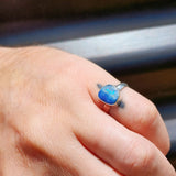 (O) Solid 925 Sterling Silver &amp; Natural Australian Opal Irregular Handmade Ring&nbsp;