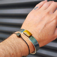 Solid Sterling Silver & Natural Tiger Eye Handmade Cuff Bracelet