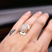 (R) Solid Sterling Silver & Natural Rose Quartz Handmade Cuff Ring