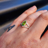 (Q) Solid 925 Sterling Silver & Natural Peridot Marquise Cut Solitaire Ring