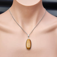 Silver Plated & Natural Tiger Eye Handmade Oval Pendant & Chain Necklace (30X17)