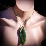 NZ Greenstone Pounamu XL Axe Hook Pendant Necklace (N1045)