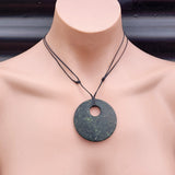NZ Greenstone Pounamu Disk Pendant Necklace (N419)