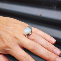 (Q) Solid Sterling Silver & Natural Round Moonstone Handmade Solitaire Ring