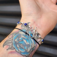 Solid Sterling Silver & Natural Lapis Lazuli Handmade Chain Bracelet