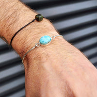 Solid Sterling Silver & Natural Larimar Handmade Bangle Bracelet