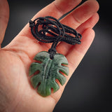 Natural Jade Monstera Leaf Pendant Necklace (N2172)