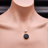 Solid Sterling Silver & Natural Black Onyx Handmade Round Pendant Necklace