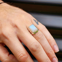 (R) Solid Sterling Silver & Natural Moonstone Handmade Rectangle Cage Ring