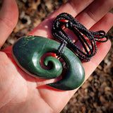 Natural Jade XL Wide Koru Pendant Necklace (N1150)