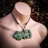 Natural Nephrite Jade Side Hei Tiki Pendant Necklace (N1064)