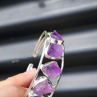 Solid Sterling Silver & Natural Raw Amethyst Handmade Cuff Bracelet
