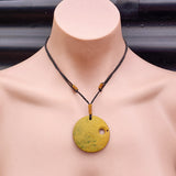 NZ Greenstone Pounamu Disk Pendant Necklace (N422)