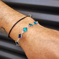 Solid Sterling Silver & Natural Blue Topaz & Sapphire Handmade Chain Bracelet