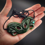 Natural Jade XL Double Sided Double Manaia Pendant Necklace (N2221)