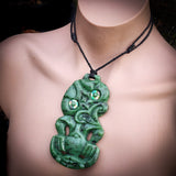 XL Tiki NZ Greenstone Pounamu Pendant Necklace (N932)