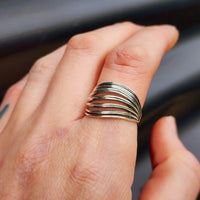 Solid 925 Sterling Silver 15mm Oxidized Spiral Cage Ring