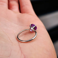 Solid 925 Sterling Silver & Natural Amethyst 8mm Faceted Clawed Signet Ring