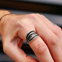 Solid 925 Sterling Silver Black Oxidized Wide Cuff Ring