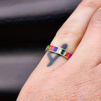 (M) Solid 925 Sterling Silver & Colored CZ 4mm Band Ring