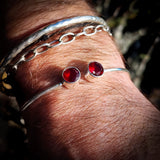 Solid 925 Sterling Silver & Natural Garnet Handmade Cuff Bracelet