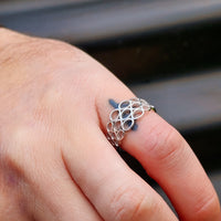 Solid 925 Sterling Silver Honeycomb 10mm Wide Band Ring