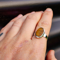 Solid 925 Sterling Silver & 18mm Natural Tiger Eye Oval Solitaire Ring