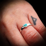 Solid 925 Sterling Silver & Natural Turquoise 6mm Heart Ring