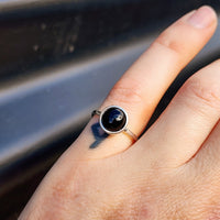 Solid 925 Sterling Silver & 10mm Natural Black Onyx Round Signet Ring