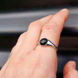 Solid 925 Sterling Silver & Natural Black Onyx 10mm Round Signet Ring